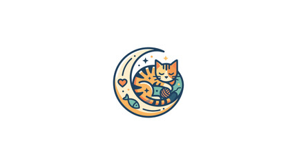 Cute Sleeping Tabby Cat Resting on a Crescent Moon Icon © RB