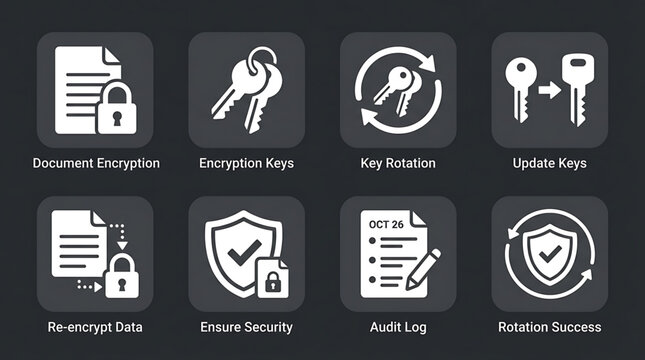 Encryption keys secure data with rotation and audit logs ensuring security