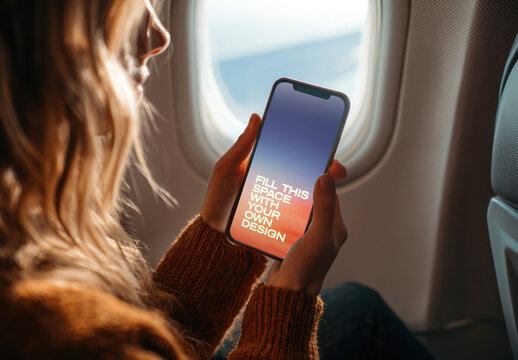 Smartphone Mockup On Airplane PSD