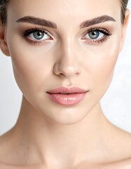 Obraz premium Woman with blue eyes and makeup.