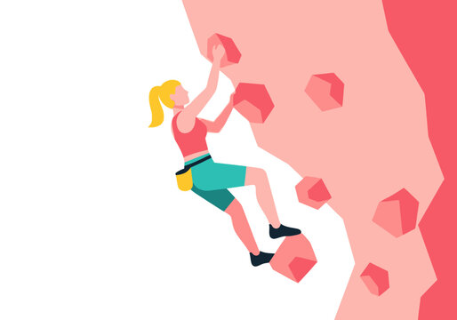 Sporty blonde woman climbing pink rock wall barbie vector