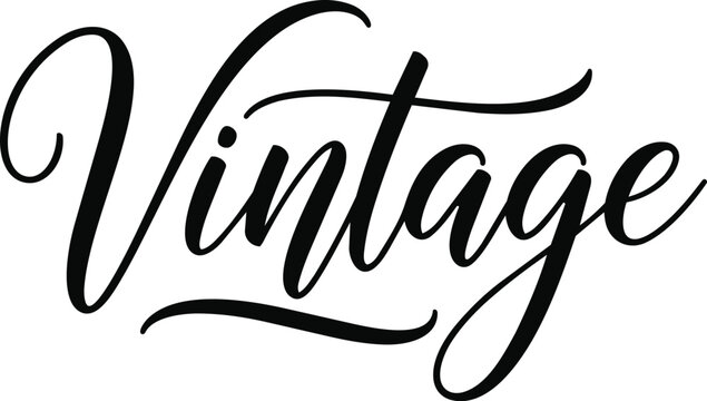 Elegant vintage script typography black ink on white background