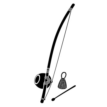 Black berimbau silhouette with gourd, caxixi and baqueta, isolated on a transparent background. Perfect for capoeira.
