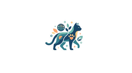 Eco-Friendly Cat Illustration with Nature Elements © Ilyas Raziq Zayyan A