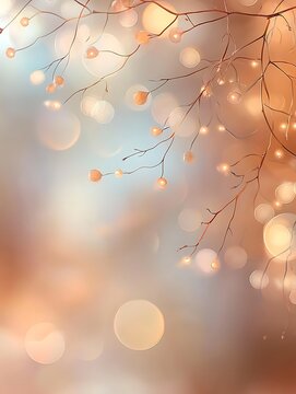 Elegant warm-toned bokeh background with glowing lights and delicate tree branches for festive or romantic themes