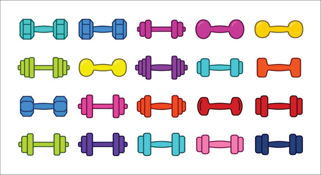 Colorful Dumbbells Pattern On White Background weights