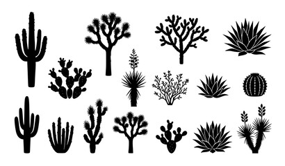 Minimal desert cactus and agave silhouette vector collection isolated on white © MdRabbi