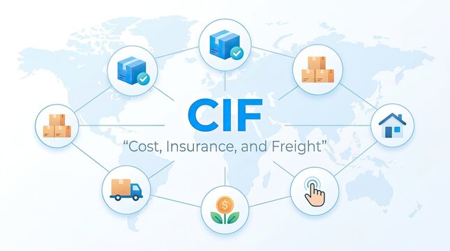 Cif cost insurance freight concept with global delivery icons on world map