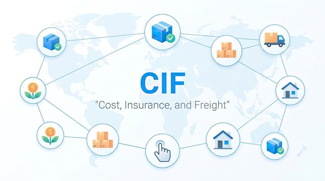 Cif cost insurance freight illustration with global shipping icons