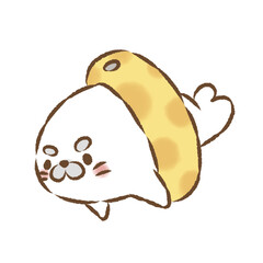 背景透過のもっちり手描きイラスト　浮き輪とアザラシ © hiyokomame