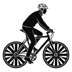 Fototapeta premium Side view silhouette of a male cyclist riding a bike with helmet