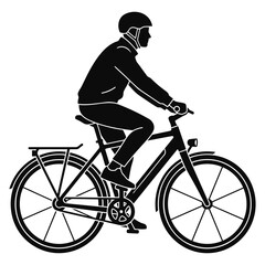 Fototapeta premium Man riding a city bicycle wearing a helmet silhouette illustration