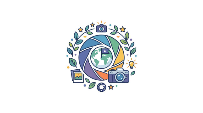 Global Photography Concept with Camera Shutter Frame and World Map