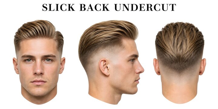 Slick back undercut men's haircut views.