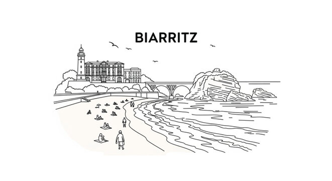 Biarritz beach vacation travel illustration.
