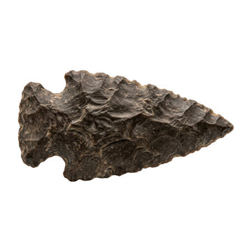 Prehistoric stone arrowhead artifact isolated on transparent background