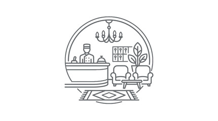 Fototapeta premium Boutique hotel reception desk line art illustration.