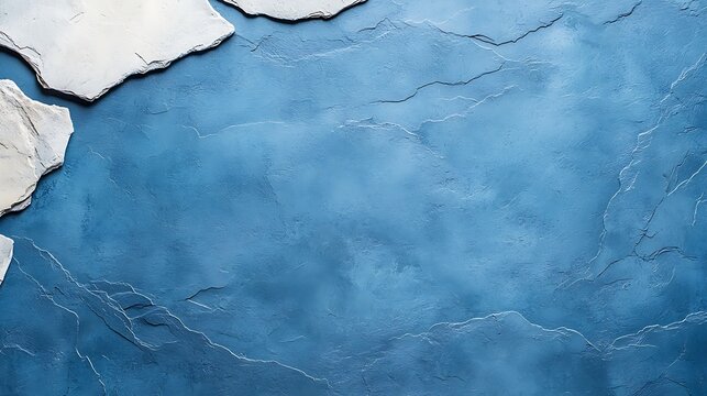 A close-up view of an aged blue painted wall with peeling paint and textured surface