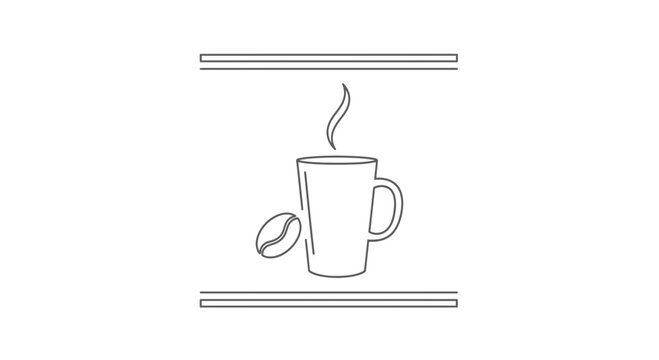 Steaming Coffee Mug with Coffee Bean, Minimalist Line Art, Hot Beverage Icon