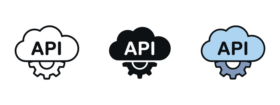 API icon in stroke design symbolizing application programming interface, system connectivity, data exchange, and software development