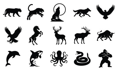 Obraz premium Reptile and marine life black silhouette illustration collection