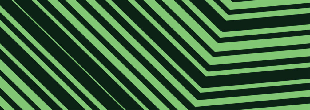Abstract green black chevron lines pattern. thick diagonal stripes, sharp corner turns. for retro tech backgrounds, modern optical illusion poster prints. seamless vector geometric art.