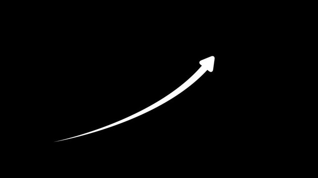 White arrow rising transparent channel. Abstract arrow growth chart of economy icon White color animated down to up arrow animation, on a black background, direction animation.with 4k video animation.