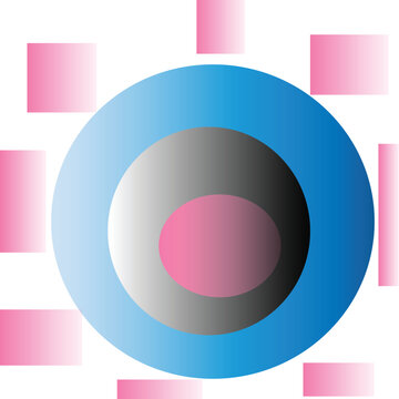 Abstract geometric background with concentric circles and pink fading blocks.