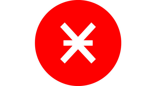 A red circle with a white symbol.