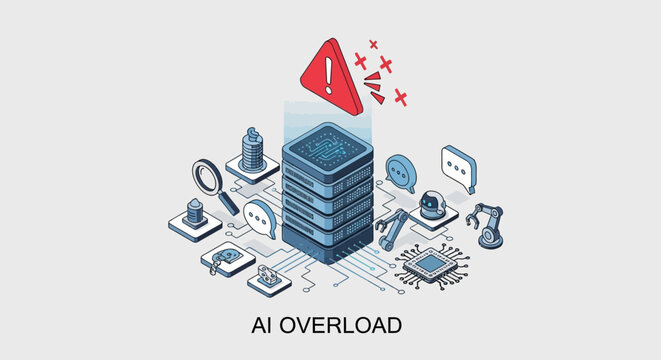 A conceptual illustration of AI system overload.