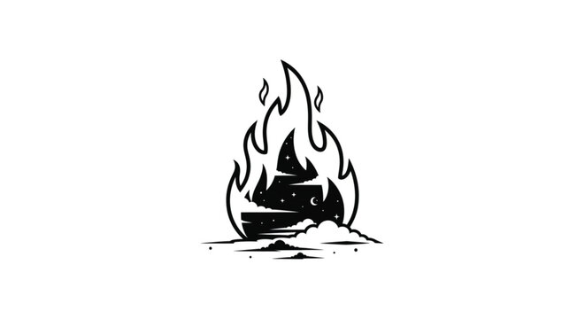 Burning house on fire flames engulfing.