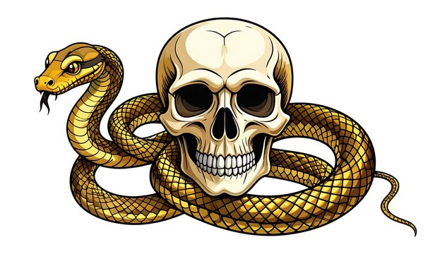 Snake wrapped around human skull symbol.