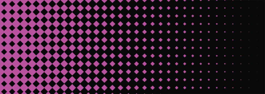 Synthwave halftone diamond gradient background. black to neon pink fade, fading pixel squares, dot matrix. for retro electronic music covers, gaming stream overlays. seamless vector art.
