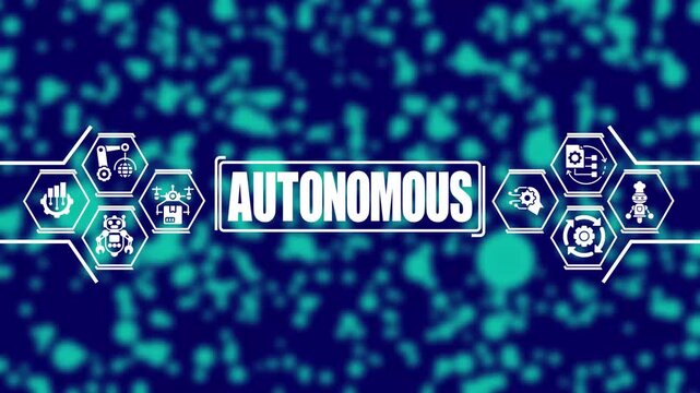Autonomous technology concept with futuristic hexagonal and digital interface animation for industrial automation and artificial intelligence business presentations