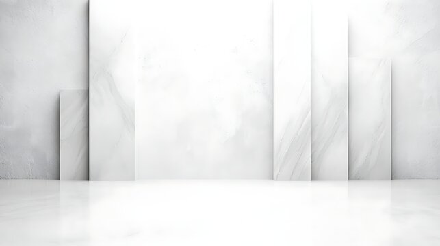 Minimalist White Wall Background with Geometric 3D Wall Panels for Modern Interior Decor