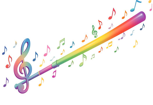 Whimsical gradient sound stick bursting with mixed musical symbols