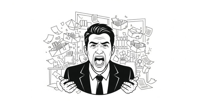 Businessman screaming in frustration and anger.