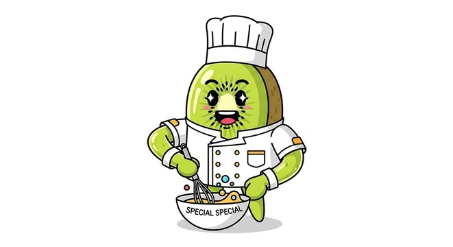 Cartoon green alien holding a laptop.