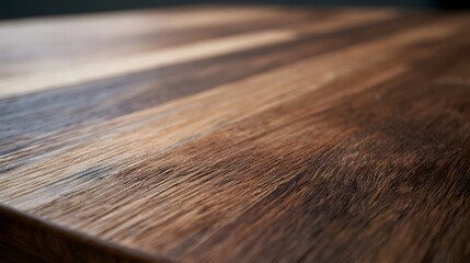 Fototapeta premium A close up view of warm toned wooden surface with natural grain texture and soft diffused lighting