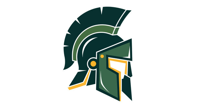 Illustrated Spartan Helmet with Golden Accents and Visor Design.