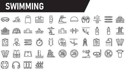 Swimming icons: goggles caps pool activities graphics with swimming © FATEMA