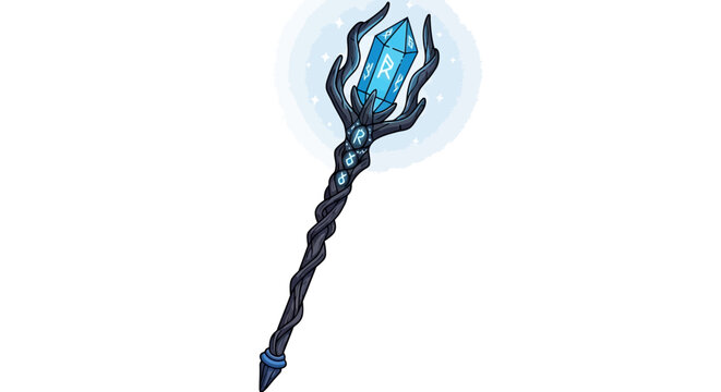 Mystical Magic Staff with Crystal and Runes