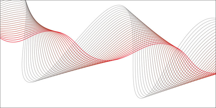 Abstract red and grey wavy lines forming a fluid, dynamic wave pattern across a clean white background, suggesting motion and flow.
