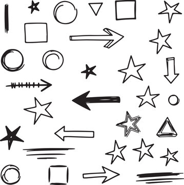 Hand Drawn Arrows Shapes Stars and Doodle Symbols Set