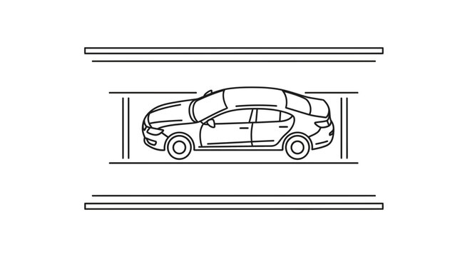 Modern Sedan Car Parked in Parallel Parking Space, Clean Line Art Illustration