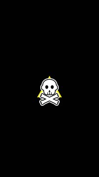 Minimalist cartoon skull and crossbones icon on solid black background