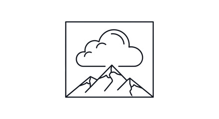 Fototapeta premium Minimalist Outline Cloud Over Mountain Peaks in Square Frame