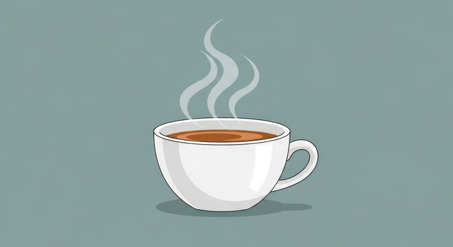 Steaming hot coffee in a white cup