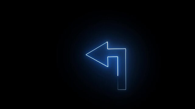 Up left arrow icon animation on black background. Left arrow globe neon icon on black background. Night bright advertising.