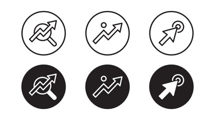 Fototapeta premium Set of round web icons showing data analysis charts growth trends cursor clicks with analysis navigation business